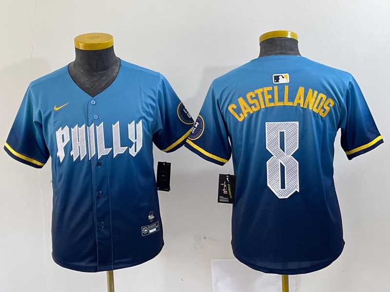 Womens Philadelphia Phillies #8 Nick Castellanos Blue 2024 City Connect Limited Stitched Jersey